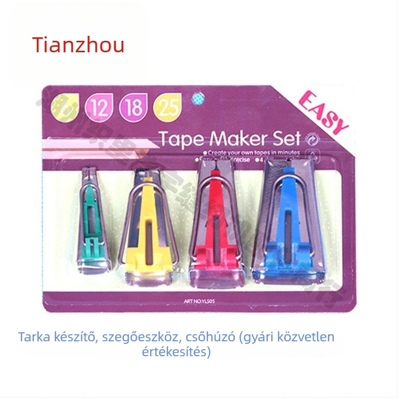 Varrógép kiegészítők – patchwork eszközök készlet: tape maker, edger, curler, rolling edge tool, puller; DIY márka, 100 db, 90 g