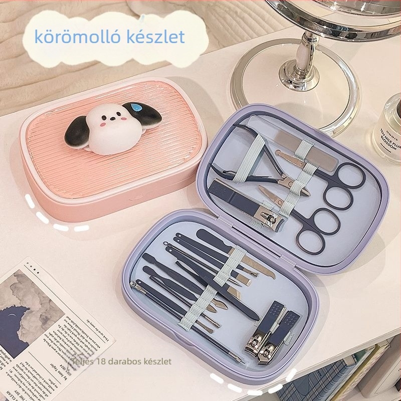 Rozsdamentes acélból készült körömvágó készlet, hordozható zseb-stílus, egyszerű dizájn, karikatúra mintával