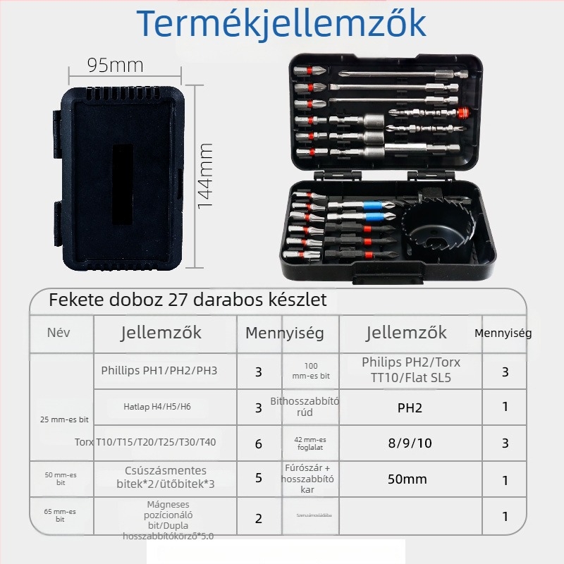 Fuxin elektromos bitkészlet, mágneses, S2 ötvözetű szerszámacél, tömeg 0,45 kg