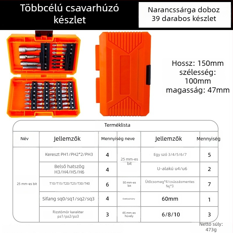 Fuxin elektromos bitkészlet, mágneses, S2 ötvözetű szerszámacél, tömeg 0,45 kg