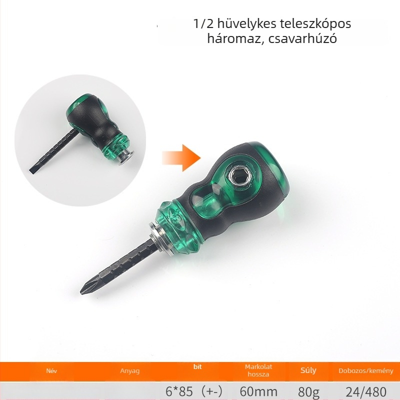 FUTE mini teleszkópos kétirányú racsnis csavarhúzó, vágófej karbontartalmú acél, mágneses és szigetelt, fej formájú retek