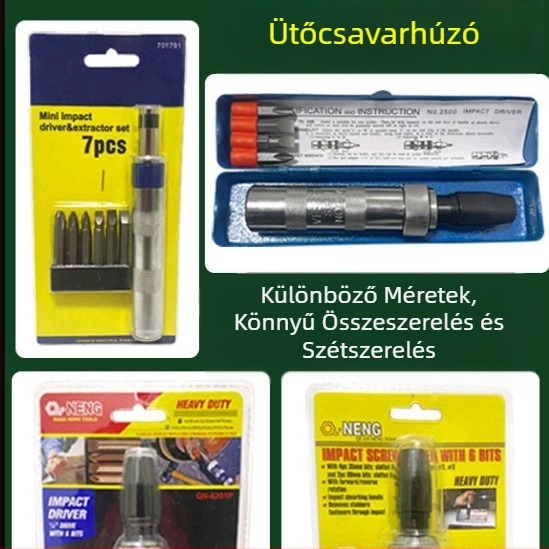 Ütőbit készlet csavarhúzóhoz, 14 darab, szénacél, mágneses, Zi Ming