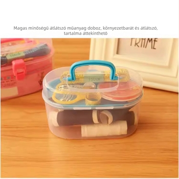 Hordozható varrótartó doboz, 9 darabos készlet, műanyag, japán stílus, egyszerű dizájn