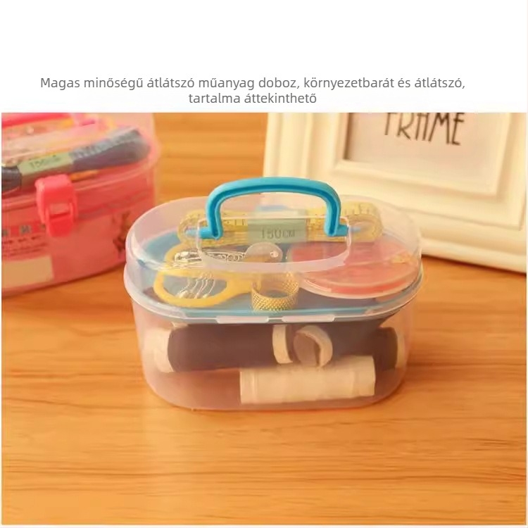 Hordozható varrótartó doboz, 9 darabos készlet, műanyag, japán stílus, egyszerű dizájn