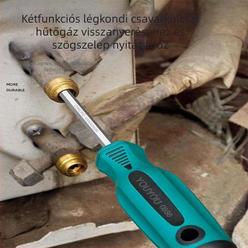 Légkondicionáló karbantartási csavarhúzó kereszthorny fejjel, izolált, mágneses, Cr_V acélból, műanyag markolat