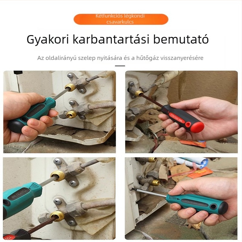 Légkondicionáló karbantartási csavarhúzó kereszthorny fejjel, izolált, mágneses, Cr_V acélból, műanyag markolat