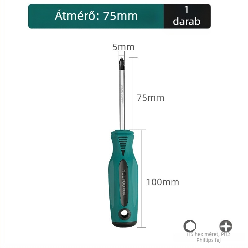 Légkondicionáló karbantartási csavarhúzó kereszthorny fejjel, izolált, mágneses, Cr_V acélból, műanyag markolat