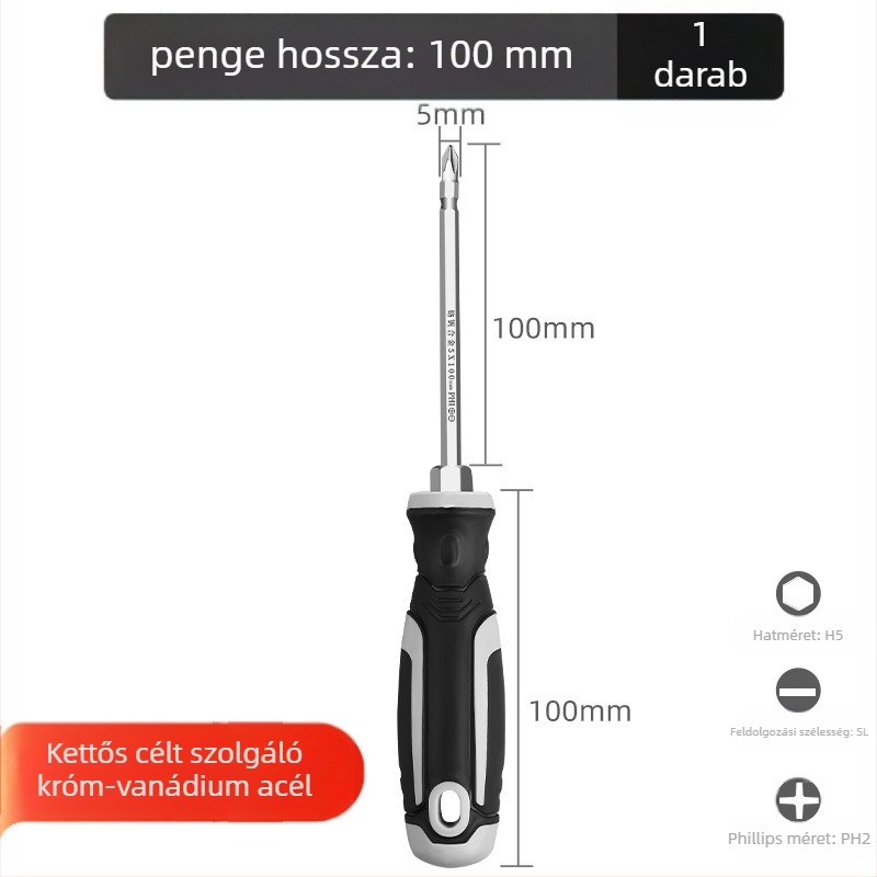 Légkondicionáló karbantartási csavarhúzó kereszthorny fejjel, izolált, mágneses, Cr_V acélból, műanyag markolat