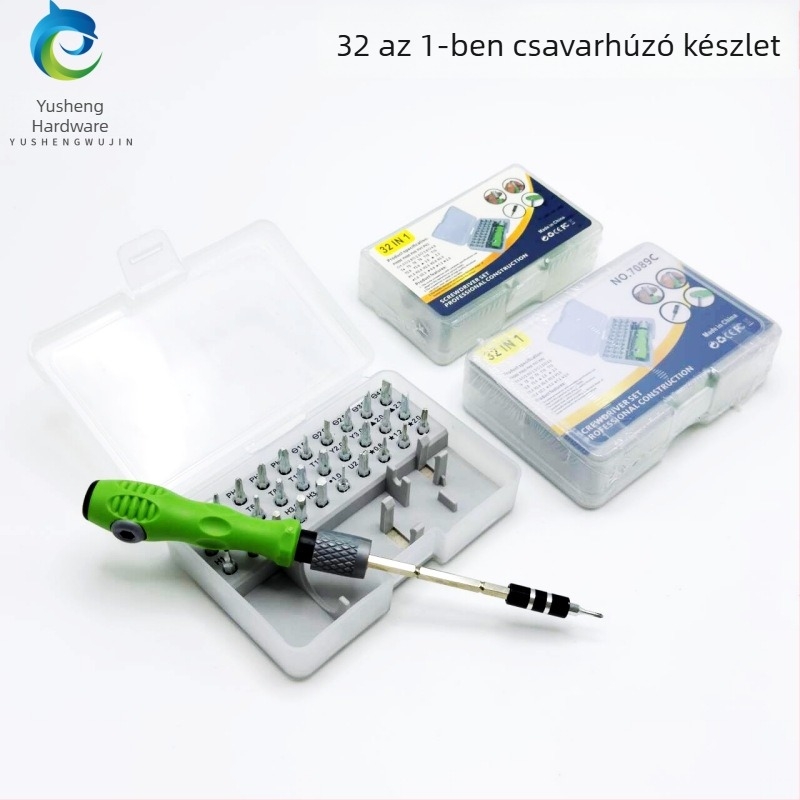 32 az 1-ben csavarhúzó készlet mágneses bitekkel, hordozható eszköz mobiltelefon és számítógép javításához, 45# acél, tömeg 0,107 kg