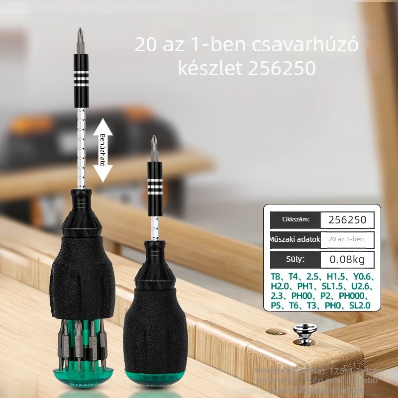 Többfunkciós speciális formájú csavarhúzó készlet: lapos fej, kereszthornyú fej, rácsos mechanizmussal (Márka: Xtuosen; Mágneses: Igen; Szigetelt: Igen; Anyag: szénacél)