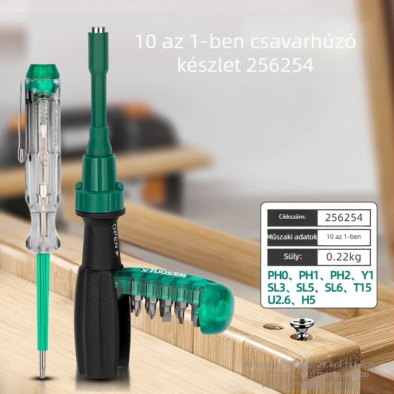 Többfunkciós speciális formájú csavarhúzó készlet: lapos fej, kereszthornyú fej, rácsos mechanizmussal (Márka: Xtuosen; Mágneses: Igen; Szigetelt: Igen; Anyag: szénacél)