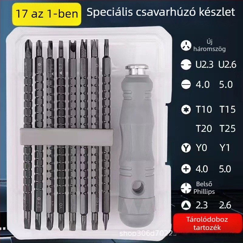 Mágneses háromszög fejű csavarhúzó készlet, Cr_V krom-vanádium acél, 17 darab