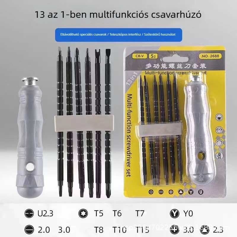 Mágneses háromszög fejű csavarhúzó készlet, Cr_V krom-vanádium acél, 17 darab