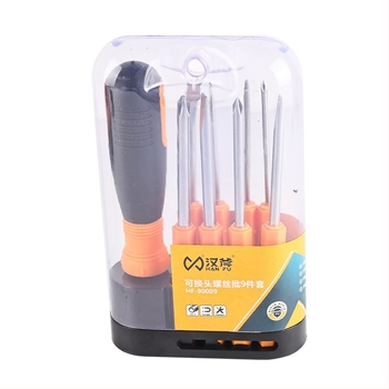 Han Ax 9 részes, sokoldalú háztartási csavarhúzó készlet, mágneses, szigetelt, Phillips és lapos fejű, CR-V acélból