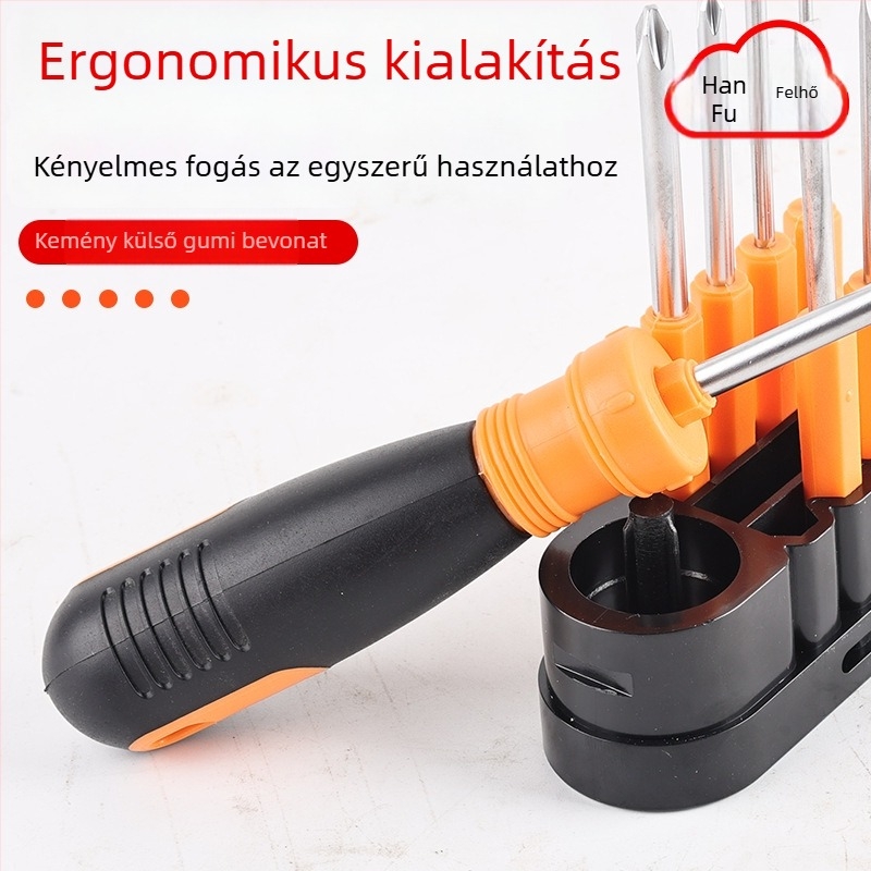 Han Ax 9 részes, sokoldalú háztartási csavarhúzó készlet, mágneses, szigetelt, Phillips és lapos fejű, CR-V acélból