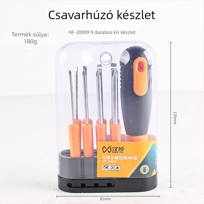 Han Ax 9 részes, sokoldalú háztartási csavarhúzó készlet, mágneses, szigetelt, Phillips és lapos fejű, CR-V acélból