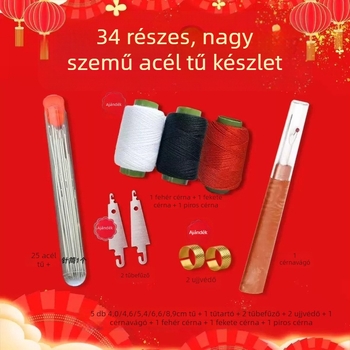 34 darabos készlet nagy szemű acéltűk kézi varráshoz, hosszú vékony tűk időseknek