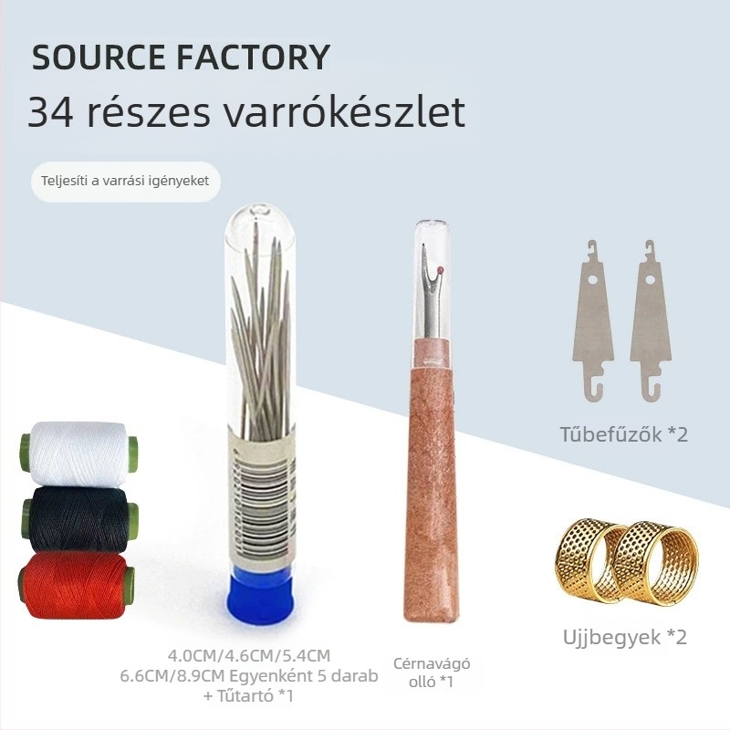 34 darabos készlet nagy szemű acéltűk kézi varráshoz, hosszú vékony tűk időseknek