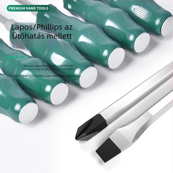 Csavarhúzó készlet lapos és keresztfejű bitkkel, króm-vanádium acélból, mágneses, súly 1.8