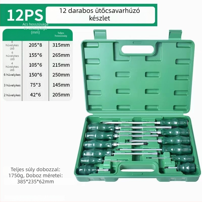 Csavarhúzó készlet lapos és keresztfejű bitkkel, króm-vanádium acélból, mágneses, súly 1.8