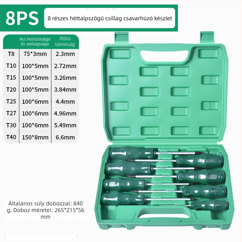 Csavarhúzó készlet lapos és keresztfejű bitkkel, króm-vanádium acélból, mágneses, súly 1.8
