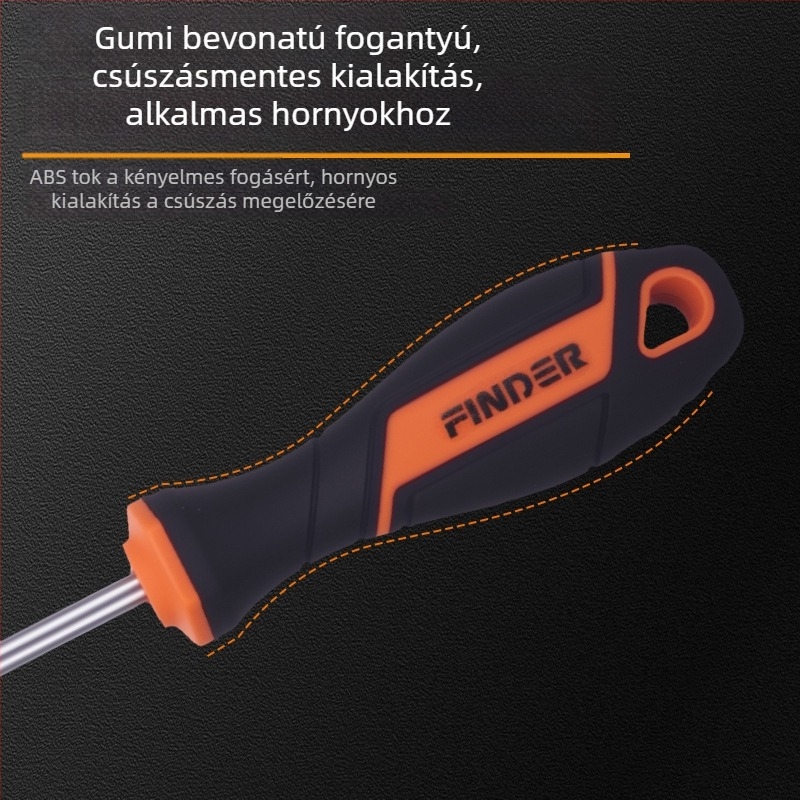 FINDER Narancs–fekete markolású csavarhúzó készlet, erős mágneses Phillips és laposfejű csavarhúzók háztartási javításokra