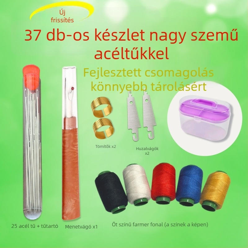 Bonfun 37-darabos varrókészlet tárolóval, nagy szemű acél tűk kézi varráshoz és hagyományos quilt-varráshoz