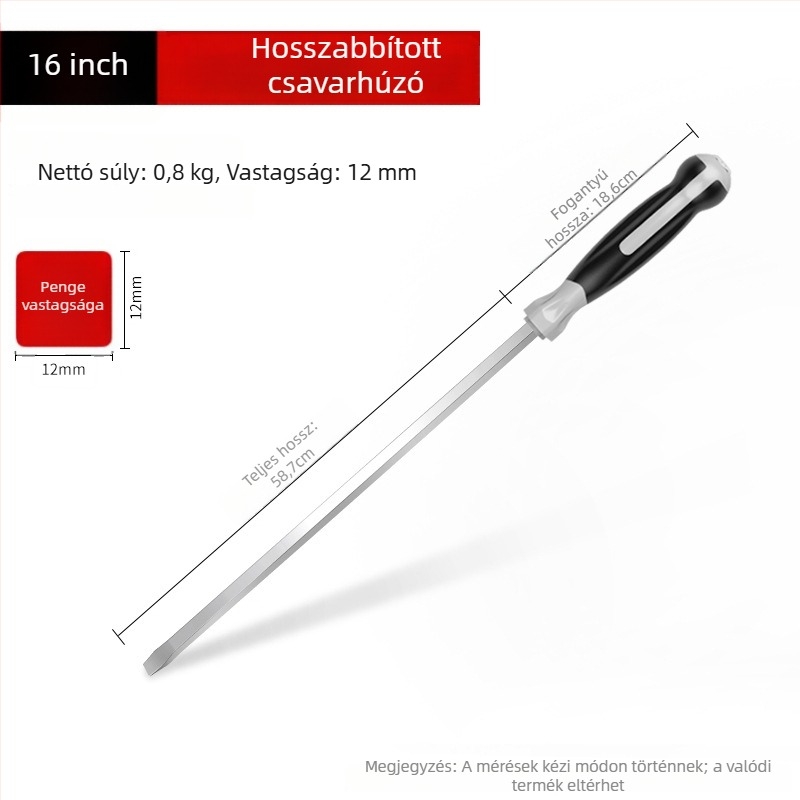 Ipari szintű hosszú szárú csavarhúzó, 1000 mm, Cr-V acél, szigetelés nélküli, nem mágneses, 1,21 kg, többcélú használat