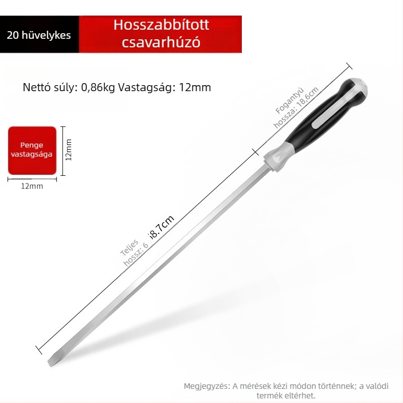 Ipari szintű hosszú szárú csavarhúzó, 1000 mm, Cr-V acél, szigetelés nélküli, nem mágneses, 1,21 kg, többcélú használat