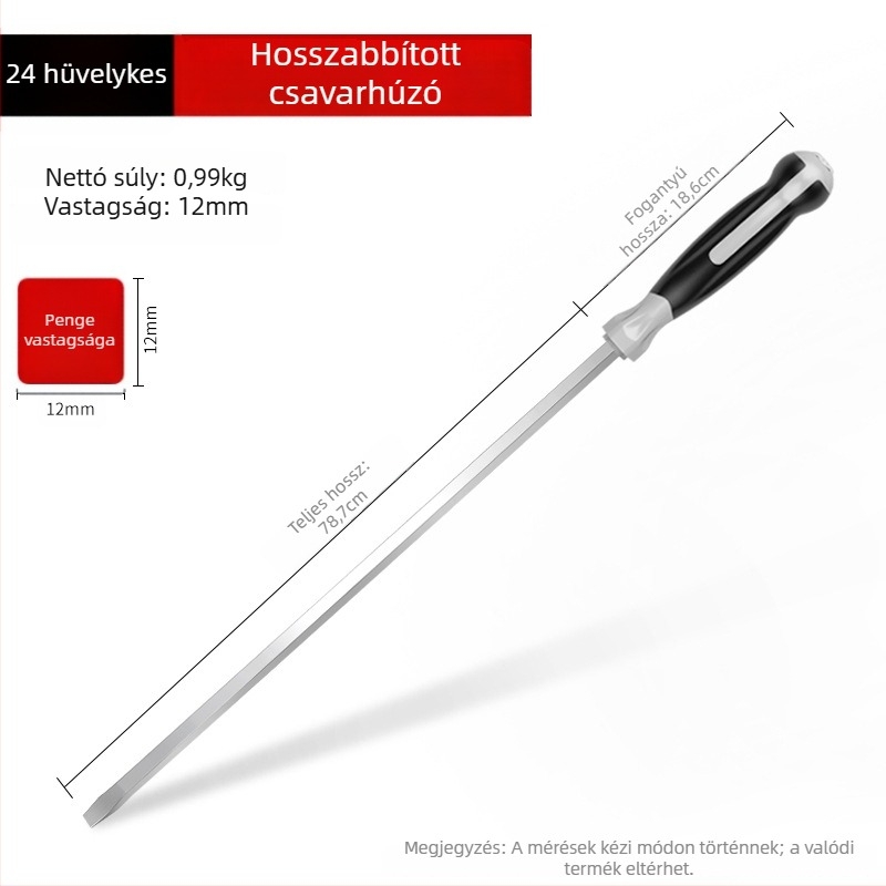 Ipari szintű hosszú szárú csavarhúzó, 1000 mm, Cr-V acél, szigetelés nélküli, nem mágneses, 1,21 kg, többcélú használat