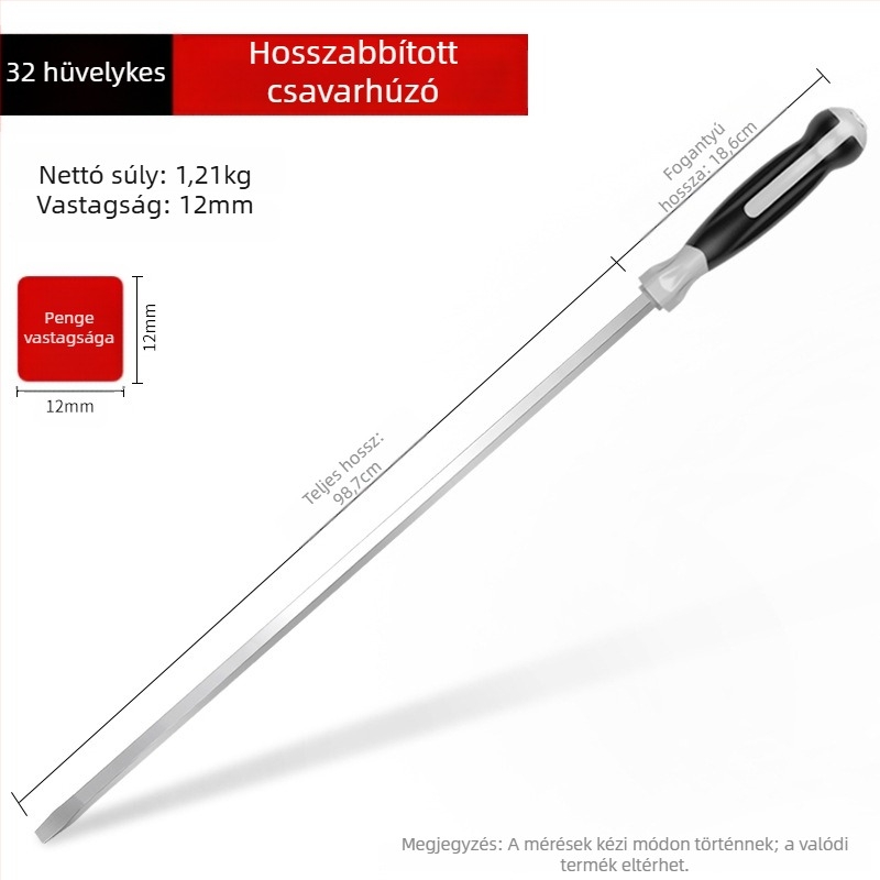 Ipari szintű hosszú szárú csavarhúzó, 1000 mm, Cr-V acél, szigetelés nélküli, nem mágneses, 1,21 kg, többcélú használat