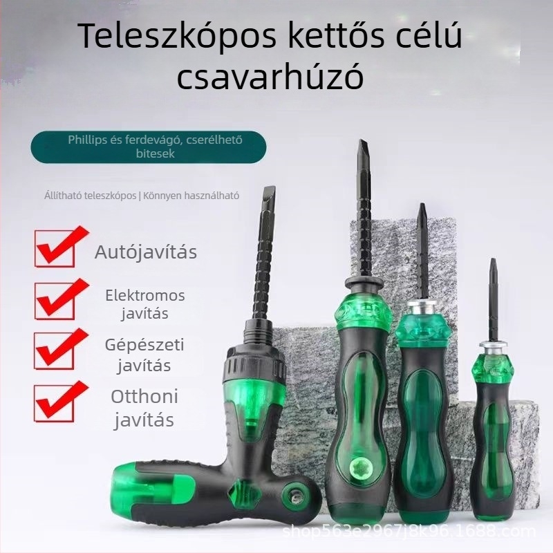 Kibővíthető kettős használatú csavarhúzó készlet mágneses, szigetelt nikkel-krom acél tengelyekkel, műanyag fogantyúval, 150 g