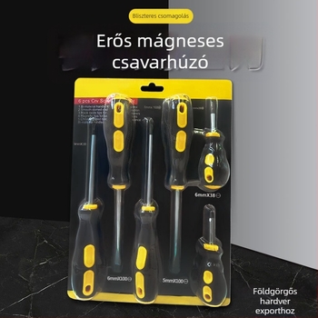 Ipari minőségű csavarhúzó készlet keresztes fejű, S2 ötvözetű acél, mágneses, gumírozott markolat