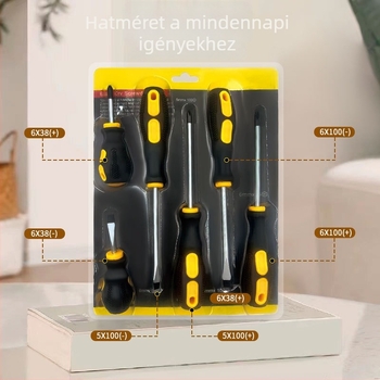 Ipari minőségű csavarhúzó készlet keresztes fejű, S2 ötvözetű acél, mágneses, gumírozott markolat