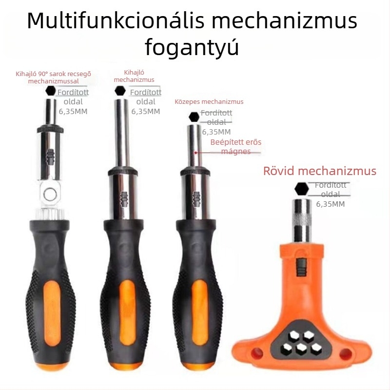 Többfunkciós ratchet csavarhúzó, Allen kulcs, előre-hátra forgás, T-markolat, 1 db, 45# acél
