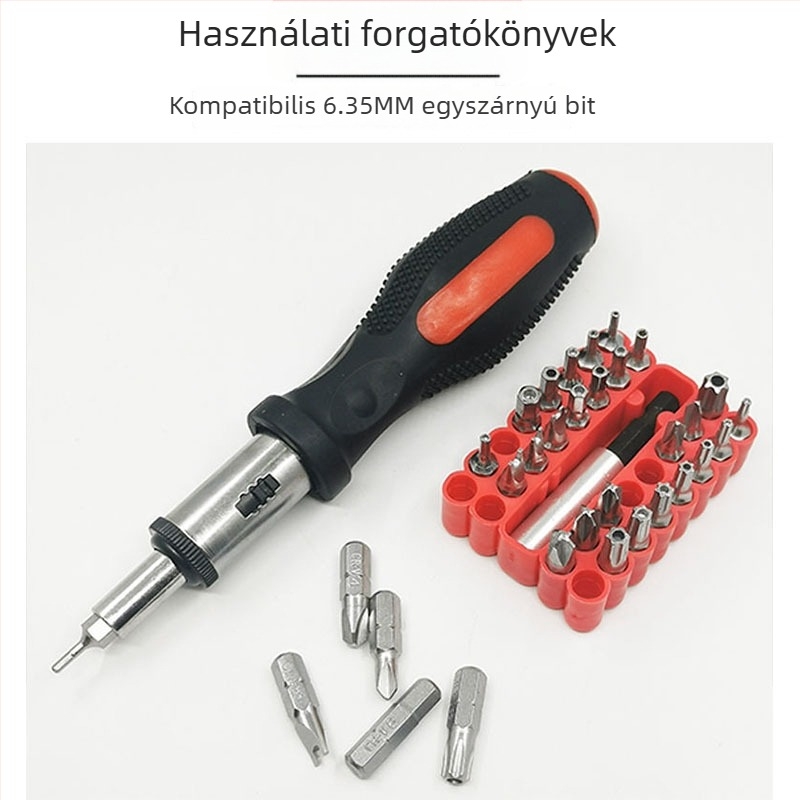 Többfunkciós ratchet csavarhúzó, Allen kulcs, előre-hátra forgás, T-markolat, 1 db, 45# acél