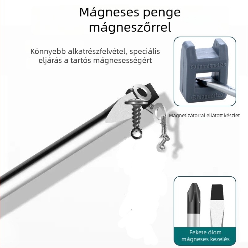 Mágneses kereszthajtó fejű csavarhúzó készlet, szénacél, 10 darab