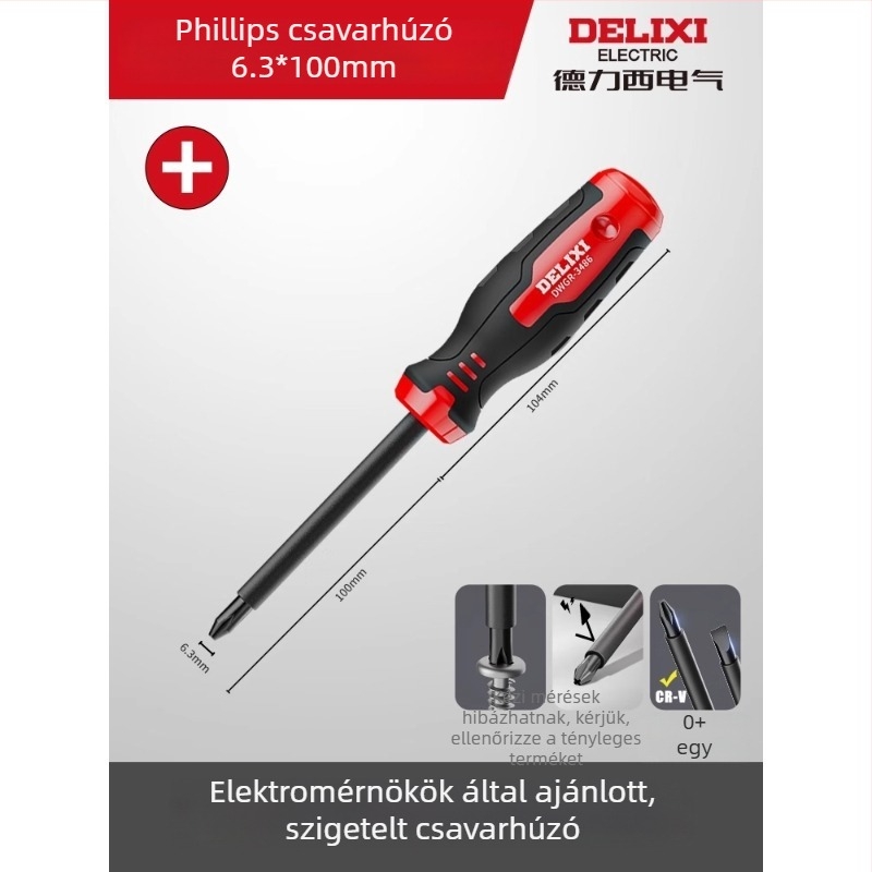 Delixi izolált csavarhúzó villanyszerelőknek, mágneses, keresztes és lapos fej, feszültségálló, CR-V acél, készlet
