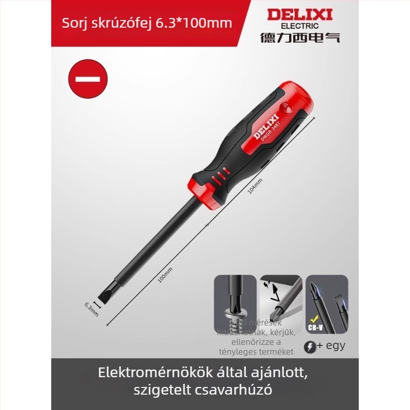 Delixi izolált csavarhúzó villanyszerelőknek, mágneses, keresztes és lapos fej, feszültségálló, CR-V acél, készlet