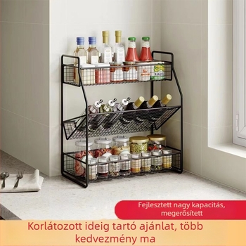 Vasból készült fűszerpolc, padlón álló és falra szerelhető, többszintes konyhai szervező
