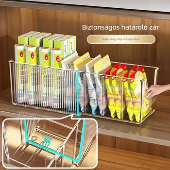 Asztali kihúzható nassolnivaló és fűszerek tárolója, konyhai rendező több rekesszel, műanyag, fúrás nélküli szerelés