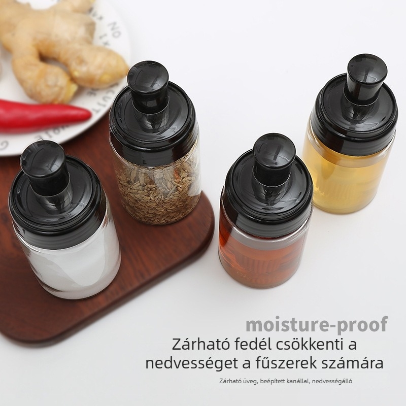 Üveg olajecsetkészlet integrált fűszerdobozzal, Termék 07 — modern minimalista stílus, logónyomás elérhető