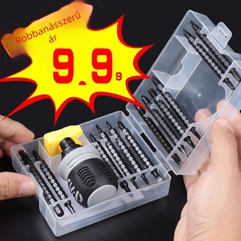 Csavarhúzó készlet reteszes mechanizmussal – kétoldalú fejű bitek, szénacél, konfigurációk 13-in-1 és 26-in-1.