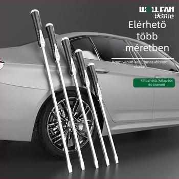 Ipari szintű extrahosszú laposfejű csavarhúzó‑vas, Cr-V acélból, nem szigetelt, nem mágneses, markolat ragasztó anyagból