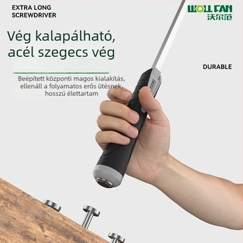 Ipari szintű extrahosszú laposfejű csavarhúzó‑vas, Cr-V acélból, nem szigetelt, nem mágneses, markolat ragasztó anyagból