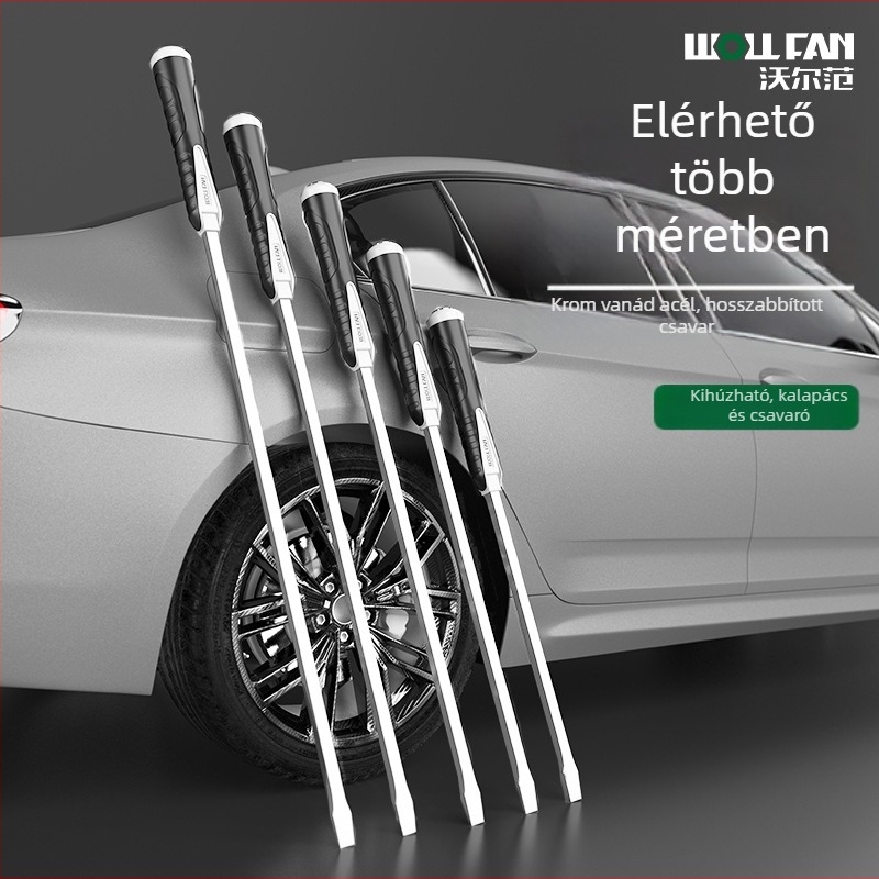 Ipari szintű extrahosszú laposfejű csavarhúzó‑vas, Cr-V acélból, nem szigetelt, nem mágneses, markolat ragasztó anyagból