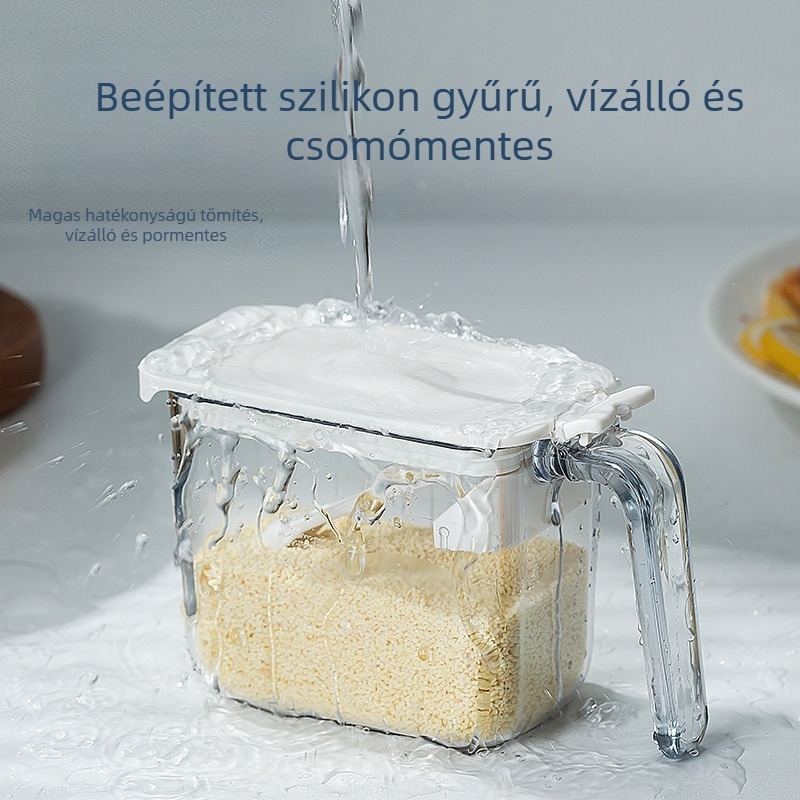 Hisuhito japán stílusú nedvességálló zárható fűszertartó, átlátszó, fogantyúval, műanyag konyhai tartó szilárd fűszerekhez