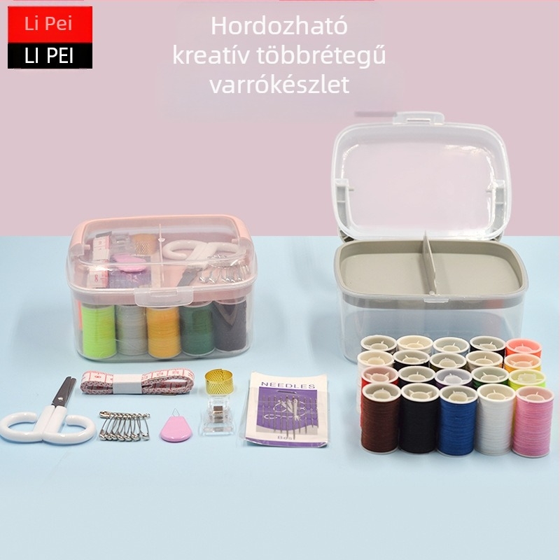 Hordozható multifunkciós varrókészlet dobozban – tűkkel