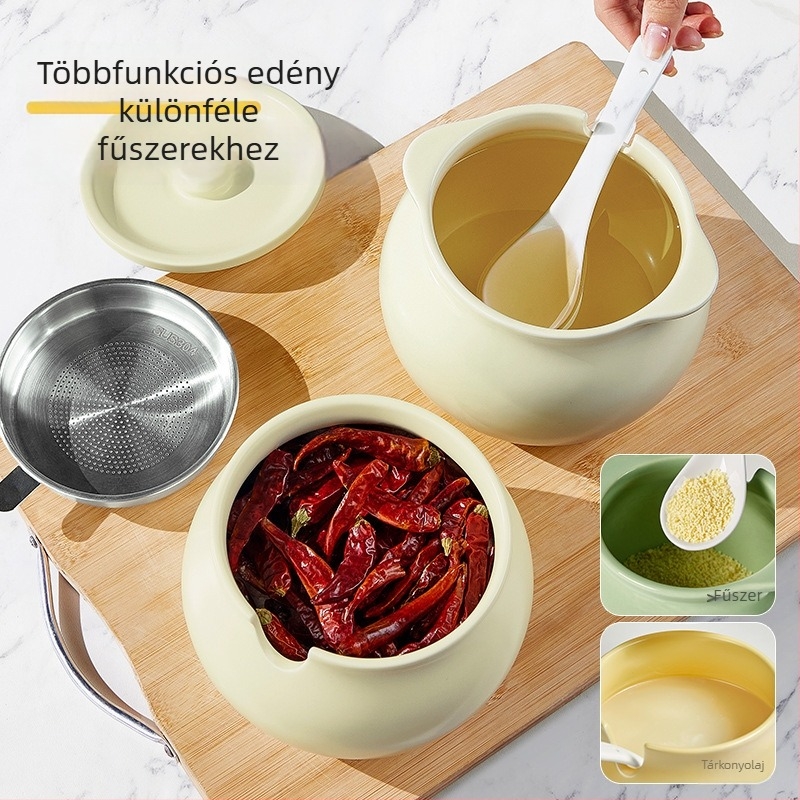 Kerámiás olajtartó sertészsírhoz és chiliolajhoz, forgatható, 1 db, modern, egyszerű stílusú fűszertartó