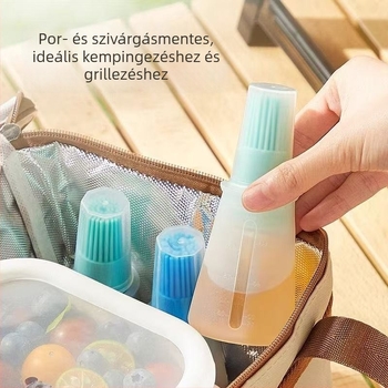 Sütőolaj üveg fedéllel és szilikon ecsettel, integrált szójaszósz adagolóval, szilikon BBQ ecset sütéshez